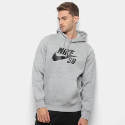Moletom Nike Icon Pullover Capuz Masculino - Cinza e Preto
