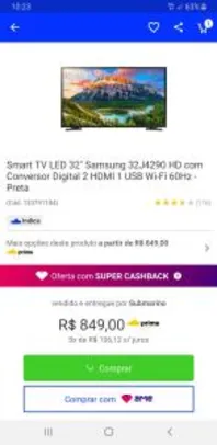 [APP] [C. Sub + Ame R$640] Smart TV LED 32" Samsung 32J4290 HD | R$800