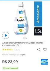 Amaciante Comfort puro cuidado intense - Concentrado 1,5 L Leve 3 e pague 2.