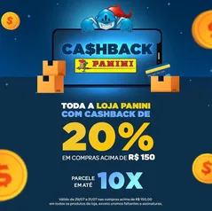 20% de cashback em toda loja da Panini (acima de R$150)