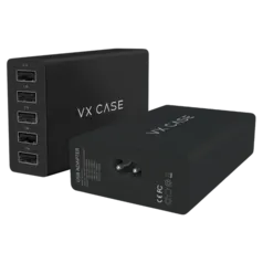 Carregador de Parede com Cabo Extensor de 1 metro VX Case com 5 portas USB - Preto Fosco