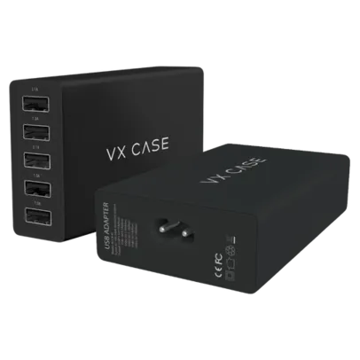 Carregador de Parede com Cabo Extensor de 1 metro VX Case com 5 portas USB - Preto Fosco