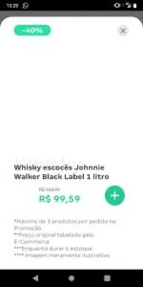 Whisky Johnnie Walker Black Label 1L | R$ 89