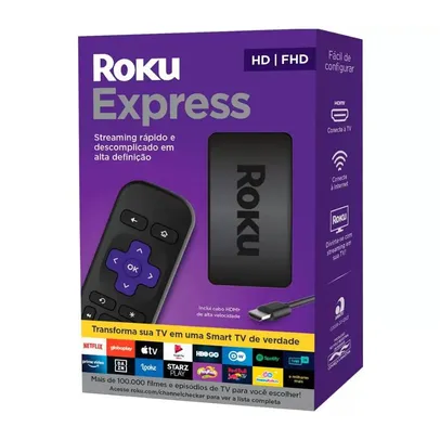 Roku Express - Dispositivo Streaming Player, Full HD, HDMI, Conversor Smart TV, com Controle Remoto - Preto