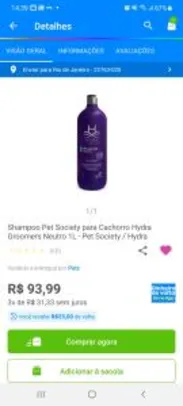 [Magalupay R$68] Shampoo Pet Society para Cachorro Hydra Groomers Neutro 1L R$94