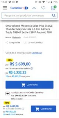 Smartphone Motorola Edge Plus 256GB Thunder Grey | R$R$5.699