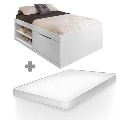 Cama Casal Box Com Sapateira Embutida Branco Vanessa Framar Com Colchão Casal