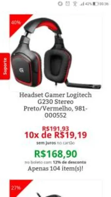 Headset Gamer Logitech G230 Stereo Preto/Vermelho - R$169