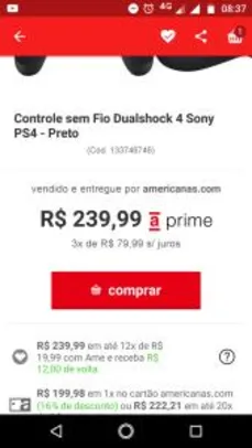 Controle sem Fio Dualshock 4 Sony PS4 - Preto - R$ 200