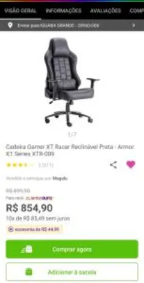 Cadeira Gamer XT Racer Reclinável Preta - Armor X1 Series XTR-009 | R$855