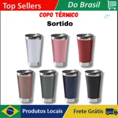 (com moedas) Copo Térmico com Tampa e Abridor em Inox – 473ml