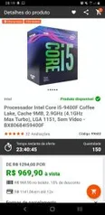 Processador Intel Core i5-9400F Coffee Lake, Cache 9MB, 2.9GHz (4.1GHz Max Turbo), LGA 1151, Sem Vídeo - R$970