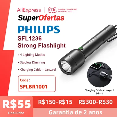 Lanterna LED Philips SFL1236 com forte raio luminoso e 4 modos de iluminação