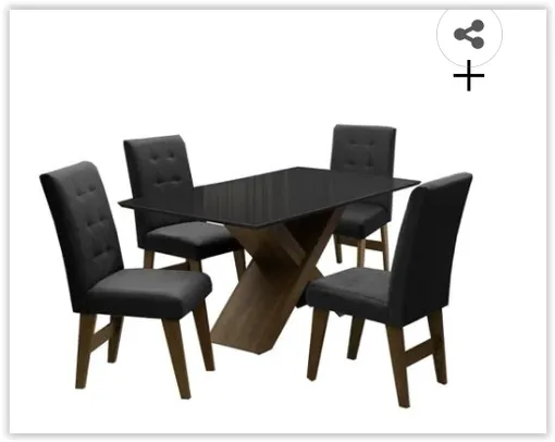 Conjunto De Mesa Para Sala de Jantar Preto Dubai 1,35m MDF com 4 Cadeiras | R$ 879