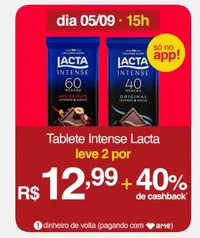 (APP/AME R$7,80) Leve 2 - Chocolate tablete intense lacta