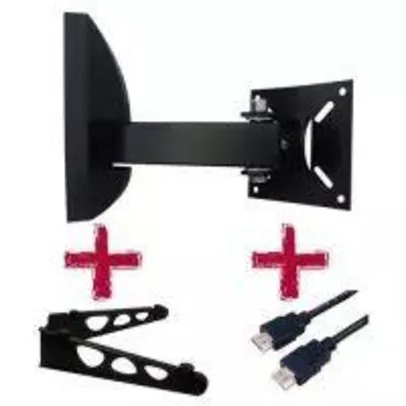 Suporte Bi-Articulado de Parede Brasforma SBRP-136 para TVs LCD, LED, Plasma e 3D de 10” a 55” + Suporte DVD + Cabo HDMI