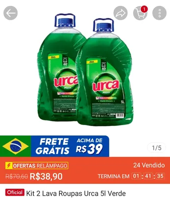 Kit 2 lava roupas Urca Verde  5L cada