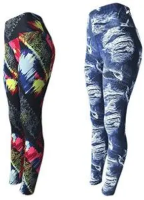 KIT 2 Leggings Fitness Suplex Lisa ou Estampada