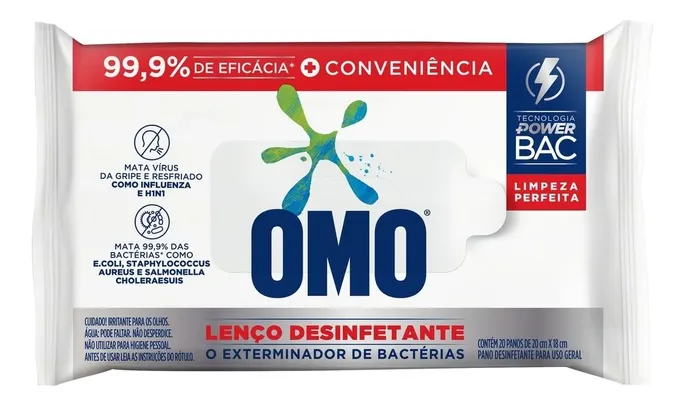 Lenços umedecidos desinfetantes OMO - 20 unidades | R$4,85