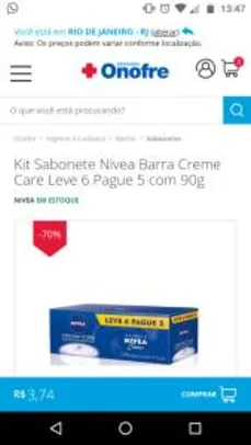 Kit Sabonete Nivea Barra Creme Care Leve 6 Pague 5 com 90g R$4
