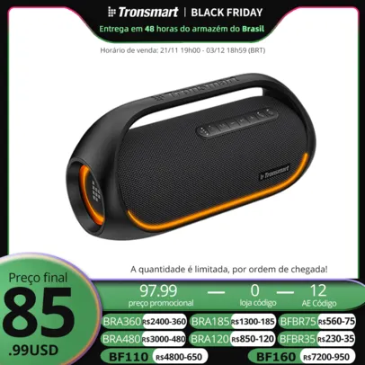 [Br] Tronsmart bang caixa de som bluetooth 60w exterior com bluetooth 5.3, baixo pesado