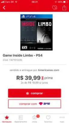 [AME R$29] Game Inside Limbo - PS4 - R$36