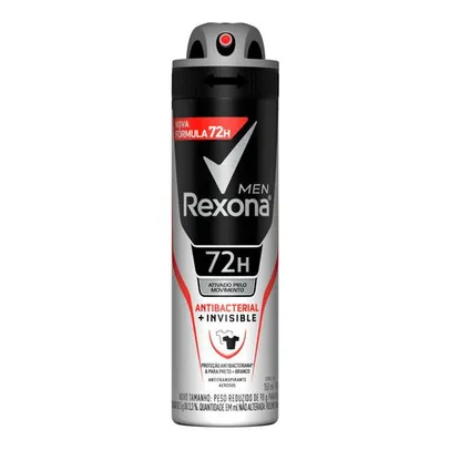 Desodorante Antitranspirante Aerosol Masculino Rexona Antibacterial + Invisible 72 horas 150ml