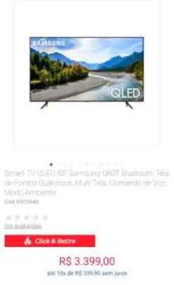 TV QLED 55" Samsung Q60T Bluetooth, Tela de Pontos Quânticos | R$3.399