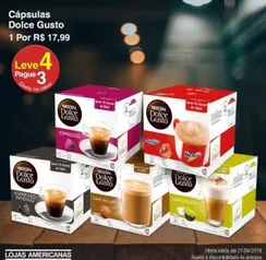 [Loja Física - Americanas]Cápsulas Nescafé Dolce Gusto Leve 4 Pague 3 - R$54