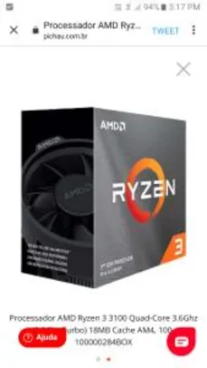 PROCESSADOR AMD RYZEN 3 3100 QUAD-CORE 3.6GHZ | R$750