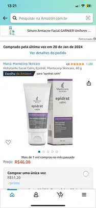 Hidratante Facial Calm, Epidrat, Mantecorp Skincare, 40 g