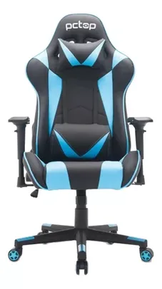 Cadeira De Escritório Pctop Top 1022 Gamer Ergonômica Preto E Azul Com Estofado De Couro Sintético