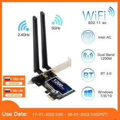 Adaptador Wifi 1200Mbps PCI Bluetooth 4.0 DERAPID PCE-AC1200 2.4G 5G 