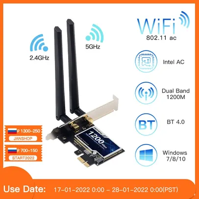 Adaptador Wifi 1200Mbps PCI Bluetooth 4.0 DERAPID PCE-AC1200 2.4G 5G 