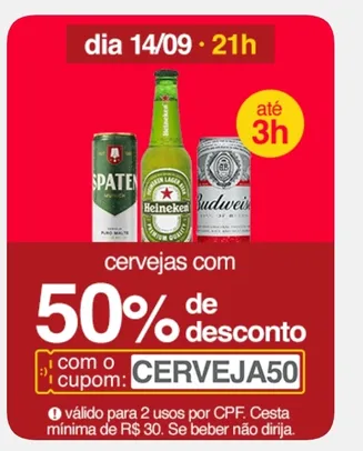 Cervejas com 50% de desconto