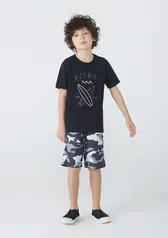 Conjunto Infantil Menino Com Camiseta Aloha e Bermuda Estampada Tam 4 A 12 - Preto