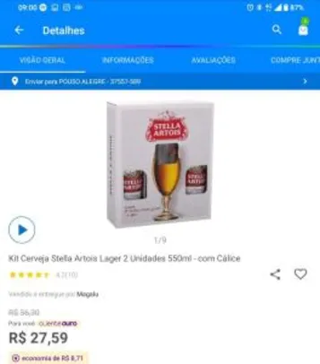 [Cliente Ouro] Kit Cerveja Stella Artois Lager 2 Unidades 550ml - com Cálice | R$22