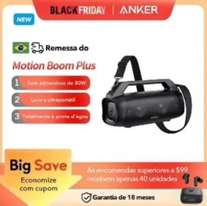 Caixa de Som Soundcore By Anker Motion Boom Plus com 80W, Alça e a Prova D'Água