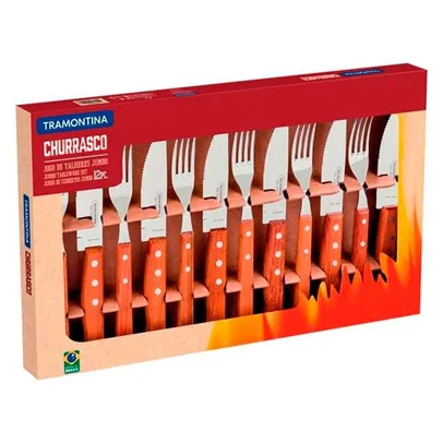 Jogo Talheres Tramontina Para Churrasco Jumbo Inox Com 12 Peças - Madeira