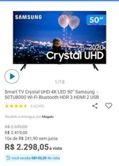 Smart TV Crystal UHD 4K LED 50” Samsung - 50TU8000 | R$ 2.298