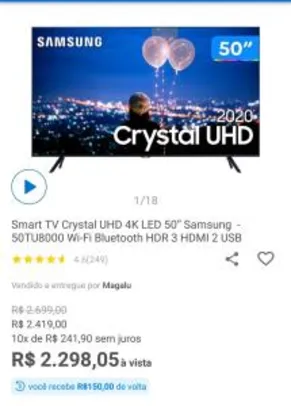 Smart TV Crystal UHD 4K LED 50” Samsung - 50TU8000 | R$ 2.298