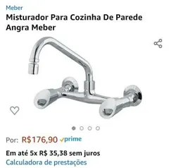 [PRIME] Torneira Misturador Para Cozinha De Parede Angra Meber | R$ 171