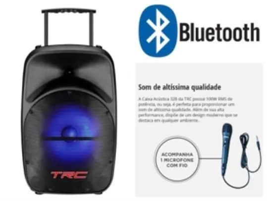 Caixa de Som Portátil TRC TRC328 Bluetooth USB Rádio FM 100W por R$ 206