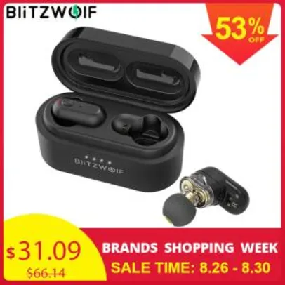Blitzwolf BW-FYE7 TWS Bluetooth 5.0 Fone de Ouvido Estéreo Baixo Bilateral com Caixa de Carga R$137