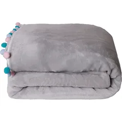 [AME R$ 68]Cobertor Queen Flannel Poá Grafite - Casa & Conforto | R$ 80