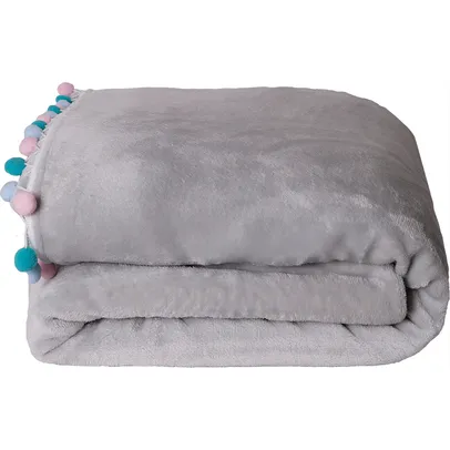 [AME R$ 68]Cobertor Queen Flannel Poá Grafite - Casa & Conforto | R$ 80