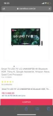 Smart TV LED 75" LG UN8000PSB 4K Bluetooth HDR, Thinq Ai, Google Assistente, Amazon Alexa, Quad Core Processor