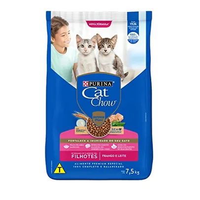 [rec] Purina Ração Gatos Filhotes CAT CHOW Frango e Leite 7,5kgs, Todos os Tamanhos