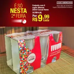 [Americanas - Loja Física] Conjunto com 6 copos Athenas 255ml Casual Home por R$ 9,99