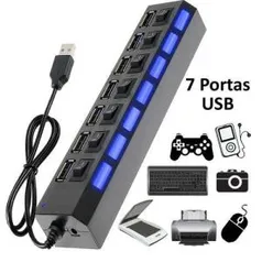 Hub USB 7 Portas 2.0 480 Mbps - Preto R$15,16